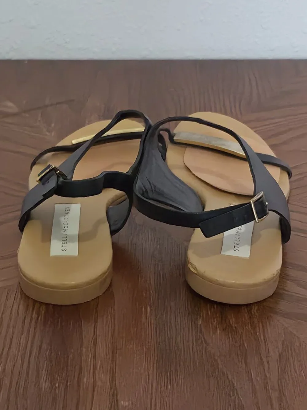 Stella McCartney Black Faux Leather Flat Sandals EU 36.5 US 6.5 Italy